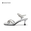 natursun时装凉鞋女宴会优雅闪钻一字带舒适细高跟鞋N25328218 商品缩略图2