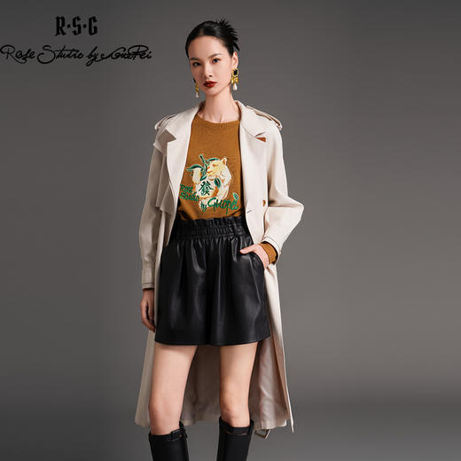 RSG郭培成衣品牌西服领双排扣设计感收腰风衣春季新品米咖色 商品图0