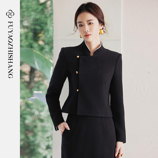 FUYAO扶摇 国风短款西装外套女2025春季新款时尚百搭斜襟西服套装 商品图1