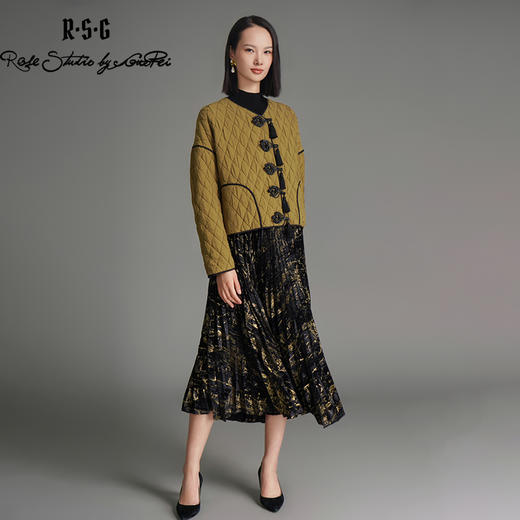 郭培成衣品牌烫金黑色丝绒国风百褶裙 商品图3