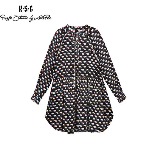 RSG郭培线上成衣品牌原创设计花瓣边小象桑蚕丝女士连衣裙长袖 商品图0