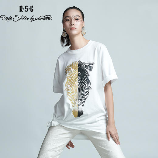 RSG郭培成衣品牌春夏黑金斑马印花情侣休闲纯棉短袖T恤 商品图0