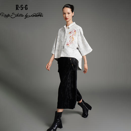 郭培成衣品牌新中式提花流苏丝绒阔腿裤 商品图4