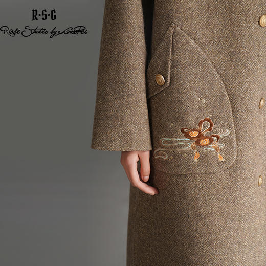 RSG郭培成衣品牌钱眼子祥云飘带刺绣贴袋美拉德色双面呢大衣 商品图2