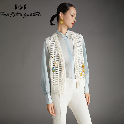 RSG2023小香风醒狮滚绣球重工刺绣针织马甲 商品图3