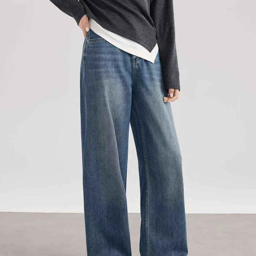顺丰包邮35117洛诗琳春季新款高腰直筒显瘦微喇牛仔裤女25107 商品图2