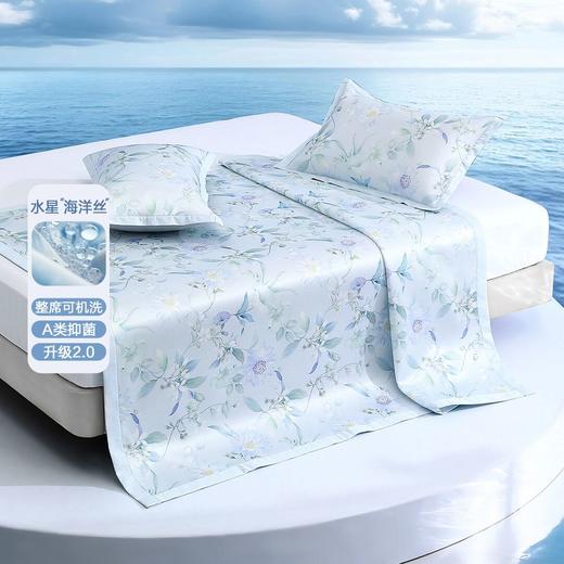 【水星家纺】夏季A类抑菌花颜灵韵床单式/床笠式可水洗印花冰丝席 商品图0