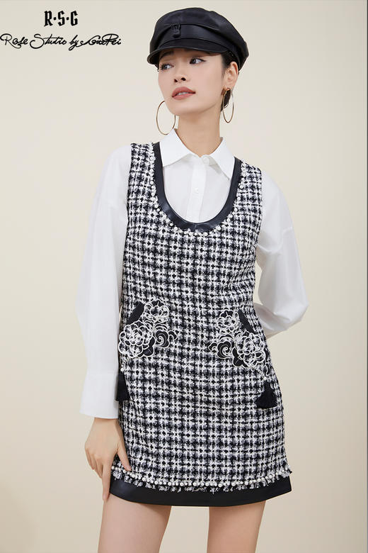 郭培成衣品牌芙蓉花刺绣钉珠装饰针织连衣裙 商品图5