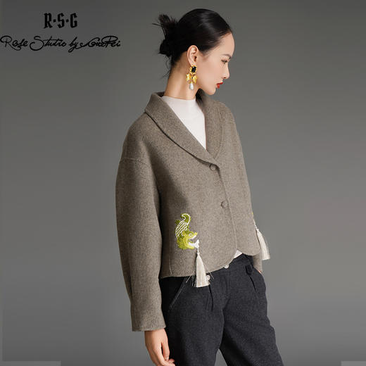 RSG郭培成衣品牌国风鸱吻刺绣设计美拉德秋冬羊绒气质夹克短外套 商品图1