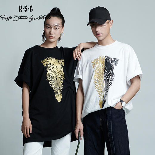 RSG郭培成衣品牌春夏黑金斑马印花情侣休闲纯棉短袖T恤 商品图2