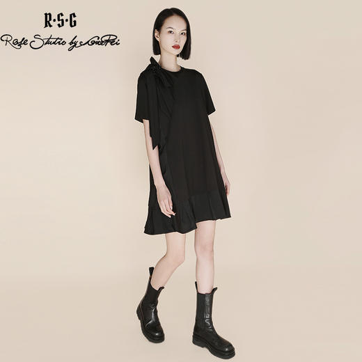 RSG郭培成衣品牌法式优雅气质黑色拼接蝴蝶结小礼服连衣裙 商品图0