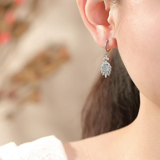 【羽你同行】S925纯银蓝水翡翠蛋面羽毛耳坠【CW-EJ00618】 商品图3