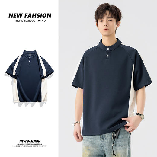 【DSL】大依优型大码立领短袖POLO衫T恤夏季加肥加大肥佬休闲宽松透气弹力男装上衣潮款 商品图0