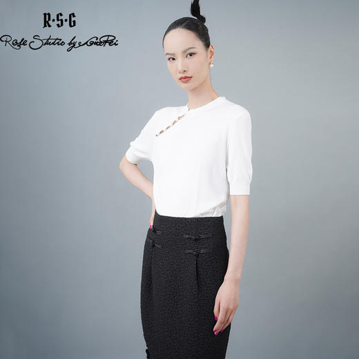 RSG2023新中式斜襟盘扣显瘦针织T恤 商品图4