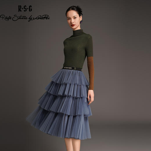 RSG2023郭培线上成衣品牌早秋修身显瘦袖子拼色精纺打底针织毛衣 商品图2