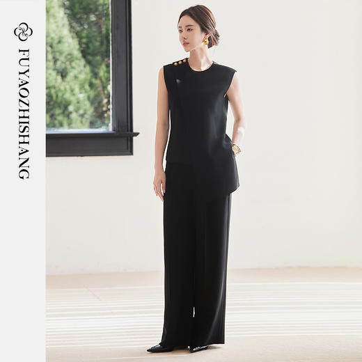 FUYAO扶摇 2025夏季休闲时尚套装女高级感宽松无袖外套国风两件套 商品图1