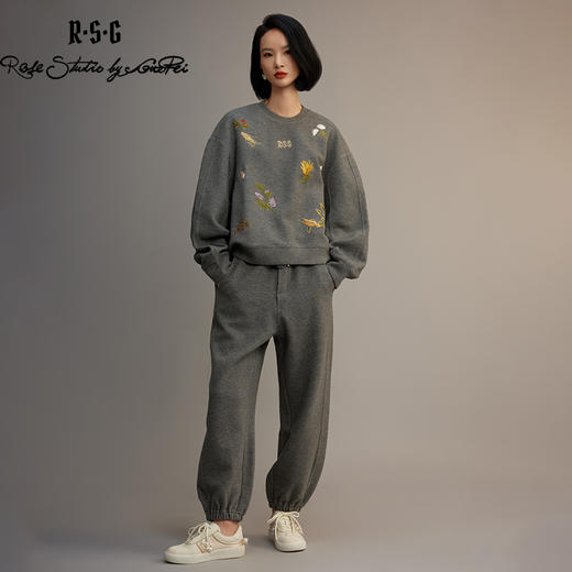 郭培品牌【“药”爱自己】原创中药花草刺绣“格雷系”卫衣套装 商品图0