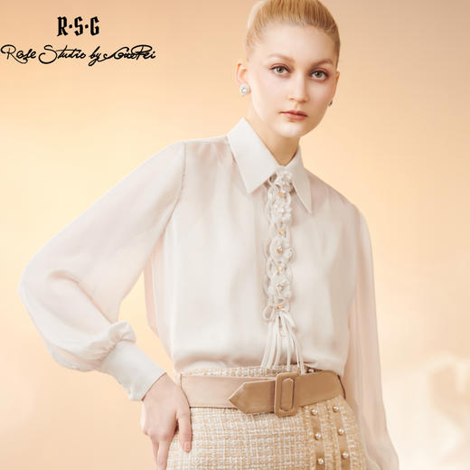 RSG郭培成衣品牌环形精致蝴蝶结珍珠雏菊装饰女士长袖衬衫 商品图0