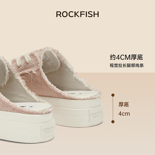Rockfish 英国766厚底小方糖低帮增高方头帆布一脚蹬拖鞋出游穿搭 商品图1