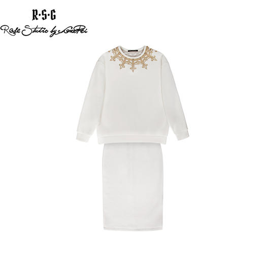 RSG郭培成衣品牌高定建筑设计钉珠刺绣白色卫衣通勤套装秋冬 商品图0