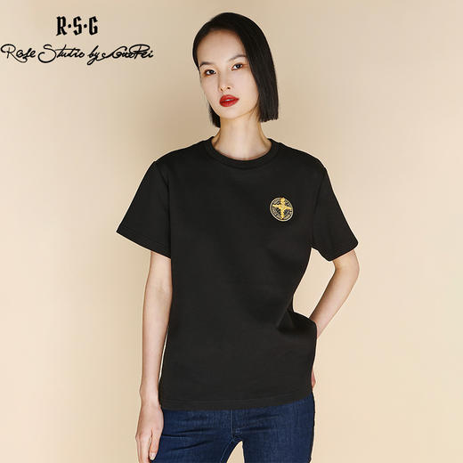 RSG郭培成衣品牌高光十刻金标刺绣中长款夏季新款女装T恤 商品图0