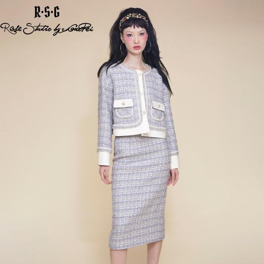 RSG郭培成衣品牌粗花呢重工装饰优雅套装春季新款淡紫 米白 商品图2
