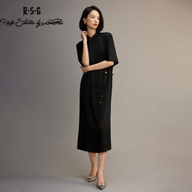 不对称盘扣装饰暗纹流光连衣裙