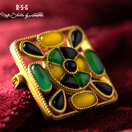 R.S.G 精品系列原创设计感铜质镀金方形玛瑙胸针郭培（限量版） 商品图2