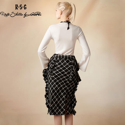 RSG郭培成衣品牌原创设计粗花呢双开衩荷叶边半身包臀裙 商品图1