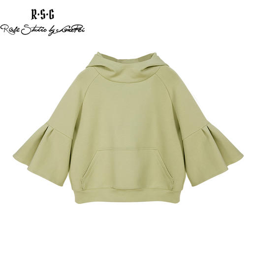 RSG郭培成衣品牌芦苇绿女士连帽休闲半袖上衣卫衣连帽衫女装 商品图4