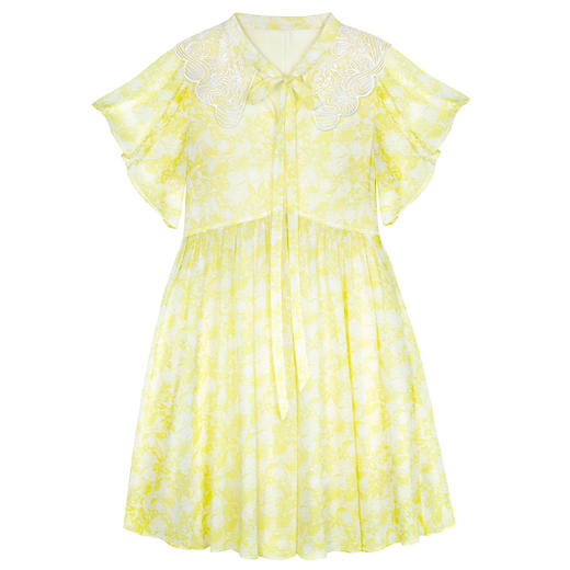 RSG郭培成衣品牌原创设计蕾丝印花女士连衣裙短袖黄色夏季 商品图4