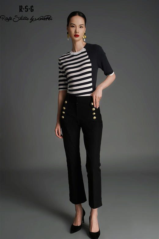 RSG2023郭培线上品牌早秋弹力拼接撞色条纹针织衫 商品图5