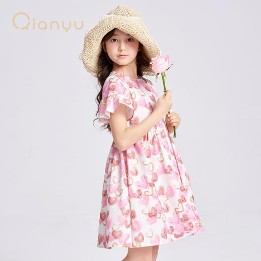 笛莎千与2025夏季新款女童气质甜美印花棉布短袖连衣裙 商品图2