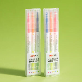 得力（deli）双头双色醒目荧光笔 学生考试重点标记笔 绘画涂鸦手账笔办公水性记号笔 3支6色S736 商品图3