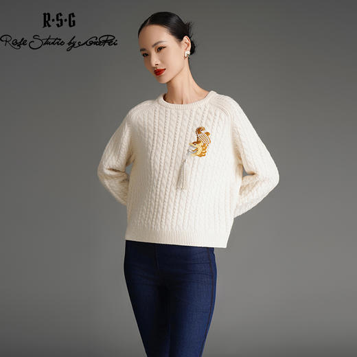 RSG郭培成衣品牌国风鸱吻刺绣设计感秋冬保暖百搭复古羊毛毛衣 商品图3