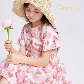 笛莎千与2025夏季新款女童气质甜美印花棉布短袖连衣裙