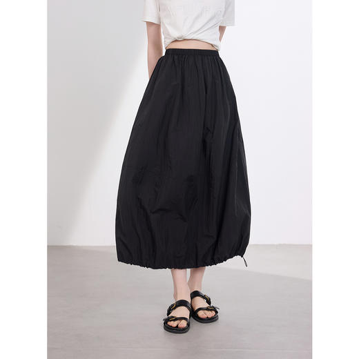 三彩2025夏季新款花苞半身裙高腰松紧A字裙长裙小黑裙休闲M 商品图1