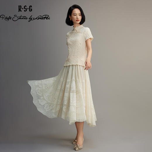 R.S.G精品系列新款夏装蕾丝裙新中式米白色改良国风半身裙 商品图0