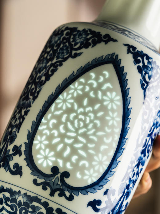 富玉  景德镇陶瓷花瓶插花中式现代卧室客厅装饰摆件礼物国色倾香瓶 商品图2