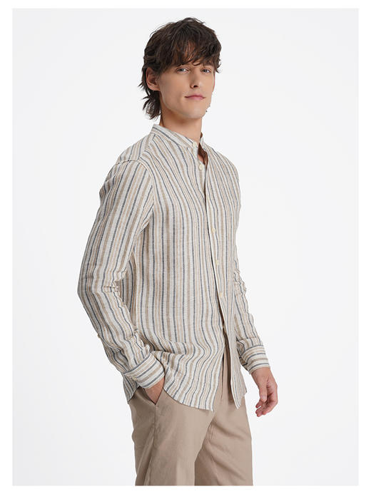 callisto山海系列燕麦卡其亚麻休闲衬衫 商品图3