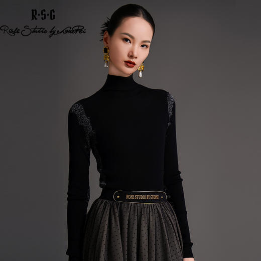 RSG2023郭培线上成衣品牌早秋修身显瘦银丝花边装饰打底针织毛衣 商品图2