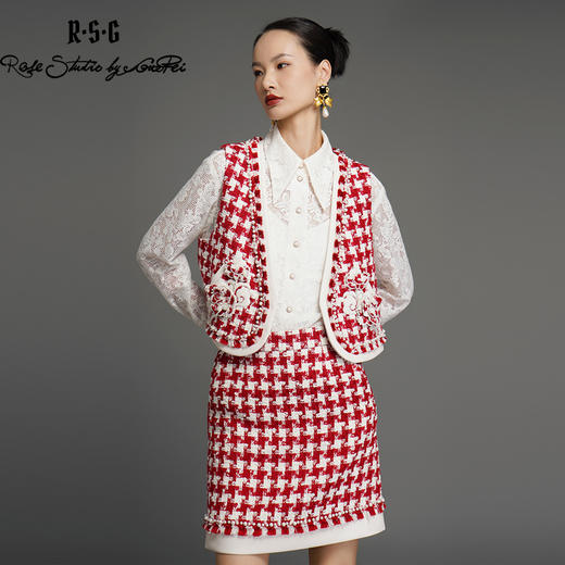 郭培成衣品牌芙蓉花刺绣钉珠装饰针织套装 商品图3