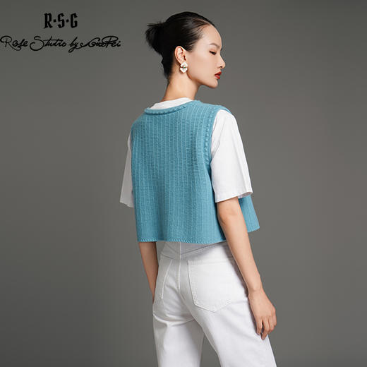 RSG郭培成衣品牌银线芙蓉花刺绣蓝色针织马甲 商品图3