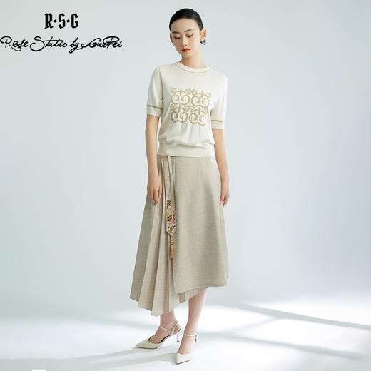 郭培成衣品牌“药”爱自己刺绣飘带褶皱半身裙 商品图0