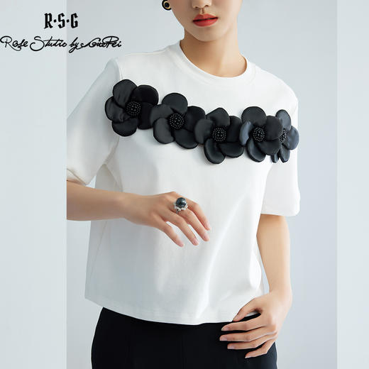 郭培成衣精品系列法式立体花朵短款T恤 商品图1