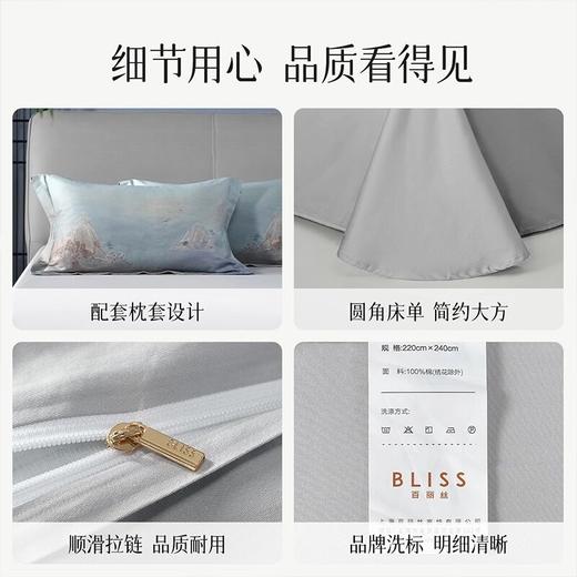 水星家纺旗下百丽丝家纺 全棉柔软舒适套件云隐山岚四件套床品 商品图4