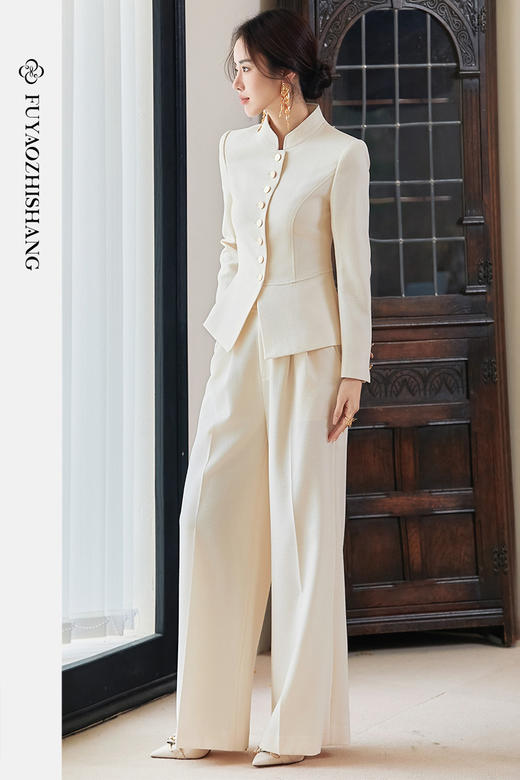 FUYAO扶摇 复古国风西装套装女2025新款新中式单排扣老钱西服外套 商品图5