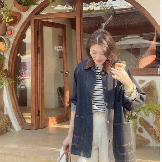 火桐hooton 蚕丝牛仔 巴恩风猎装牛仔外套TYQ9001 商品图1