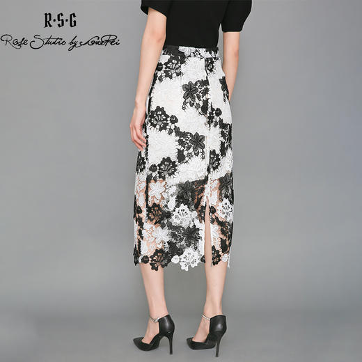 RSG郭培成衣品牌撞色拼接设计感蕾丝花朵优雅半身裙收腰包臀 商品图3