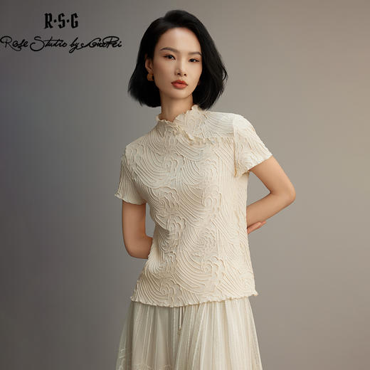 R.S.G精品系列新款流行新中式国风斜襟褶皱短袖上衣 商品图2